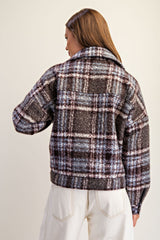 Plaid Textured Button Down Collared Jacket
