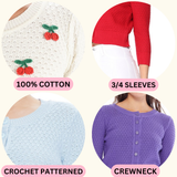3/4 Sleeve Crewneck Knit Cropped Cardigan Sweater MK3514: NAVY / XL