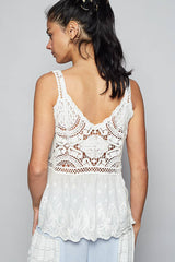 V-neck sleeveless floral embroidery crochet woven top