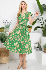 Vintage Floral Print Dress with Ruched Shoulder Detail