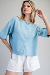 Baby Blue Button Down Half Sleeve Cardigan