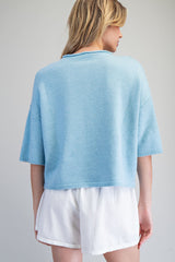 Baby Blue Button Down Half Sleeve Cardigan