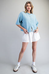 Baby Blue Button Down Half Sleeve Cardigan