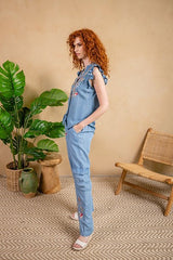 Tencel Embroidered Flutter Sleeve Top