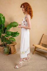 Linen Blend Embroidered Maxi Dress
