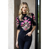 Short Sleeve Floral Sweater