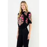 Short Sleeve Floral Sweater
