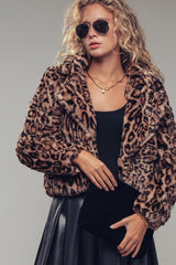 Cropped Faux Fur Leopard Jacket