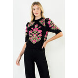 Short Sleeve Floral Sweater