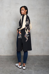 French Terry Embroidered Long Bomber Jacket