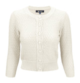 3/4 Sleeve Crewneck Knit Cropped Cardigan Sweater