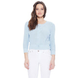 3/4 Sleeve Crewneck Knit Cropped Cardigan Sweater