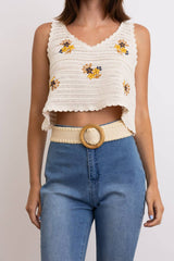 Whipstitch Raffia Belt with Wooden Round Buckle: Natural