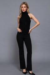 Sleeveless Turtle Neck Front Cable Sweater: BLK-black / S