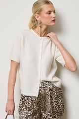 Short Sleeve Button Down Cardigan Top: Black / S