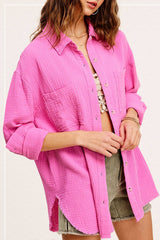 SRT7448-Crinkled Gauze Button Down Shirt 4th of july: Royal Blue / M