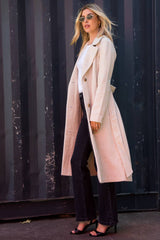 Cream Long Overcoat With Tie Belt