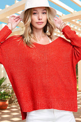 JLS3504-Soft Lightweight Loose Fit Textured Pullover Sweater: Plum / M