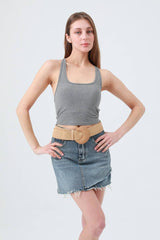 Raffia Crescent Moon Elastic Belt π: Natural