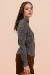 Grey Leopard Knit Top