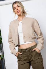 Taupe Fleece Bomber Jacket