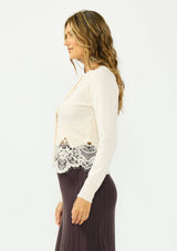Lace Trim Button Front Cardigan: BLACK / S