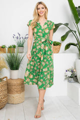 Vintage Floral Print Dress with Ruched Shoulder Detail