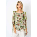 "GEO" Printed Silk Blouse: Blue
