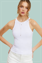 HBT7642-Mineral Washed Stretchy Ribbed Halter Neck Tank Top: Royal / L