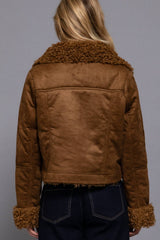 Long Sleeve Inside Fur Detail Penny Lane Suede Short Jacket: BLK-black / L