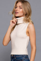 Sleeveless Turtle Neck Sweater Top: IVY-ivory / M
