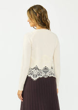 Lace Trim Button Front Cardigan: BLACK / S