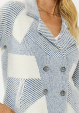 Double Breasted Sweater Jacket: WHITE/DUSTY BLUE / S