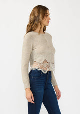 Lace Trim Button Front Cardigan: BLACK / S