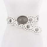 Faux Leather Oval Shape Vintage Belt: BK