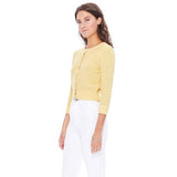 3/4 Sleeve Crewneck Knit Cropped Cardigan Sweater MK3514: WHITE / M