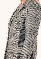 Plaid Patchwork Single-Breasted Blazer: Cream/Black / M