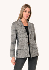 Plaid Patchwork Single-Breasted Blazer: Cream/Black / L