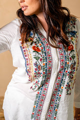 Viscose Split Collar Embroidered Pull-Over Shirt 5109-MAT : White / S