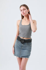 Raffia Crescent Moon Elastic Belt π: Natural