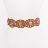 Faux Leather Oval Shape Vintage Belt: BK
