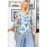 "GEO" Printed Silk Blouse: Blue