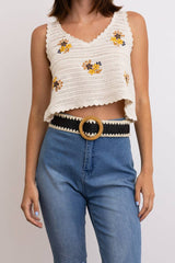 Whipstitch Raffia Belt with Wooden Round Buckle: Natural