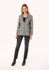 Plaid Patchwork Single-Breasted Blazer: Cream/Black / L