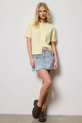 Short Sleeve Button Down Cardigan Top: Green Tea / L