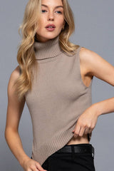 Sleeveless Turtle Neck Sweater Top: IVY-ivory / S