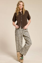 Short Sleeve Button Down Cardigan Top: Tangerine / L