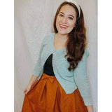 3/4 Sleeve Crewneck Knit Cropped Cardigan Sweater MK3514: NAVY / L