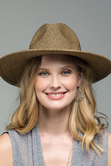 Duo-Tone Panama Hat with Wood Beads: BROWN / 2 / ONE SIZE (OS)