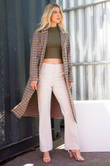 Long Plaid Overcoat With Tie Belt